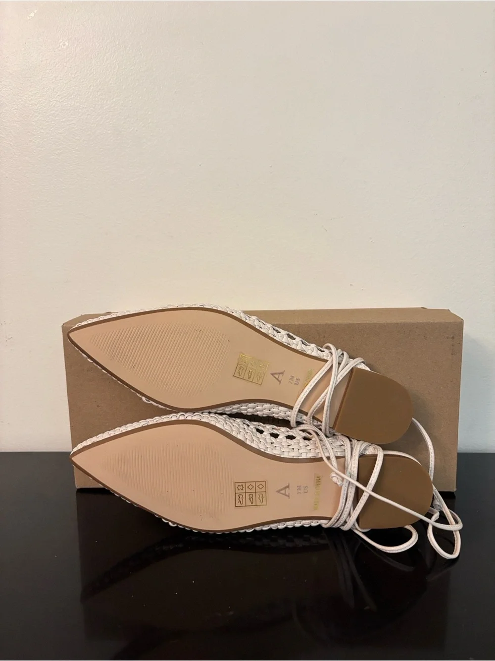 Anthropologie Minghui Woven Leather Pointed-Toe Lace-Up‎ Flats
